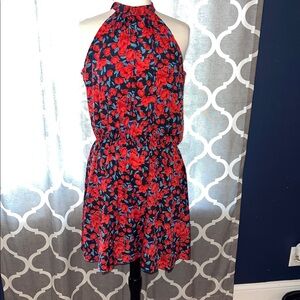 C+D+M Floral Halter Neck Dress - Red and Blue